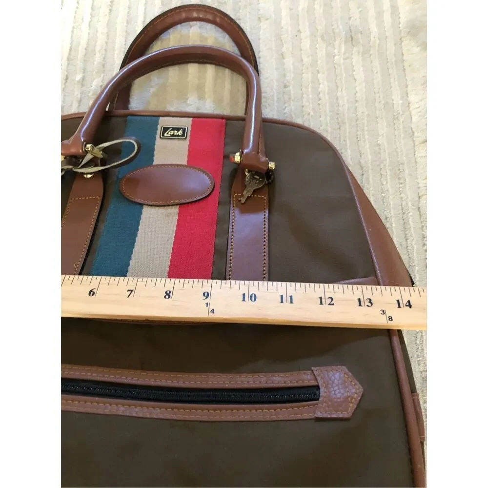 Vintage Lark Canvas Leather Tote Bag Brown Stripe Travel Duffle